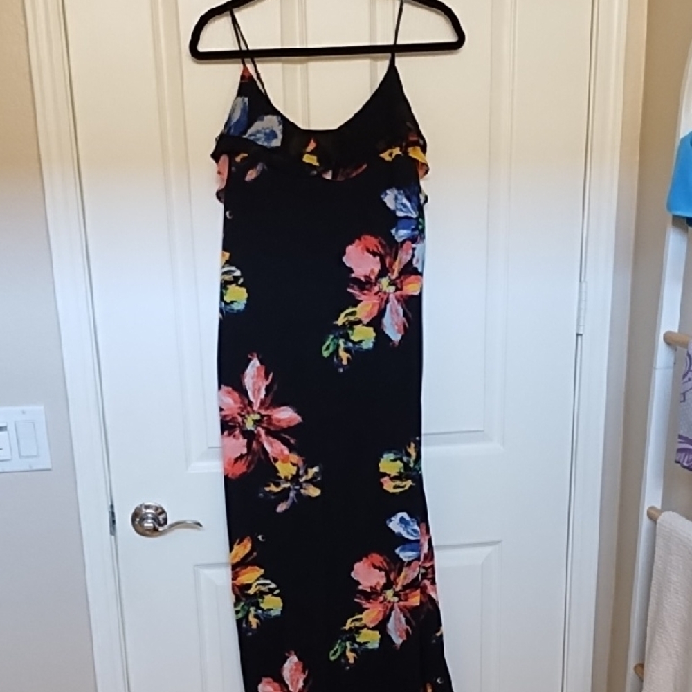 Mossimo Supply Co. Black Maxi Dress with Vibrant Floral Pattern